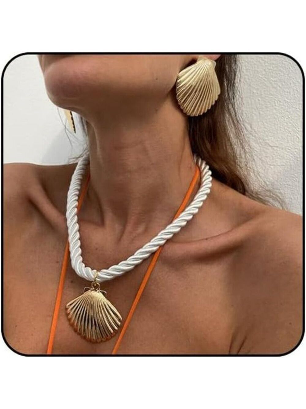 Gold Seashell Necklace and Earrings Set Women Beach Jewelry Summer Shell Jewelry